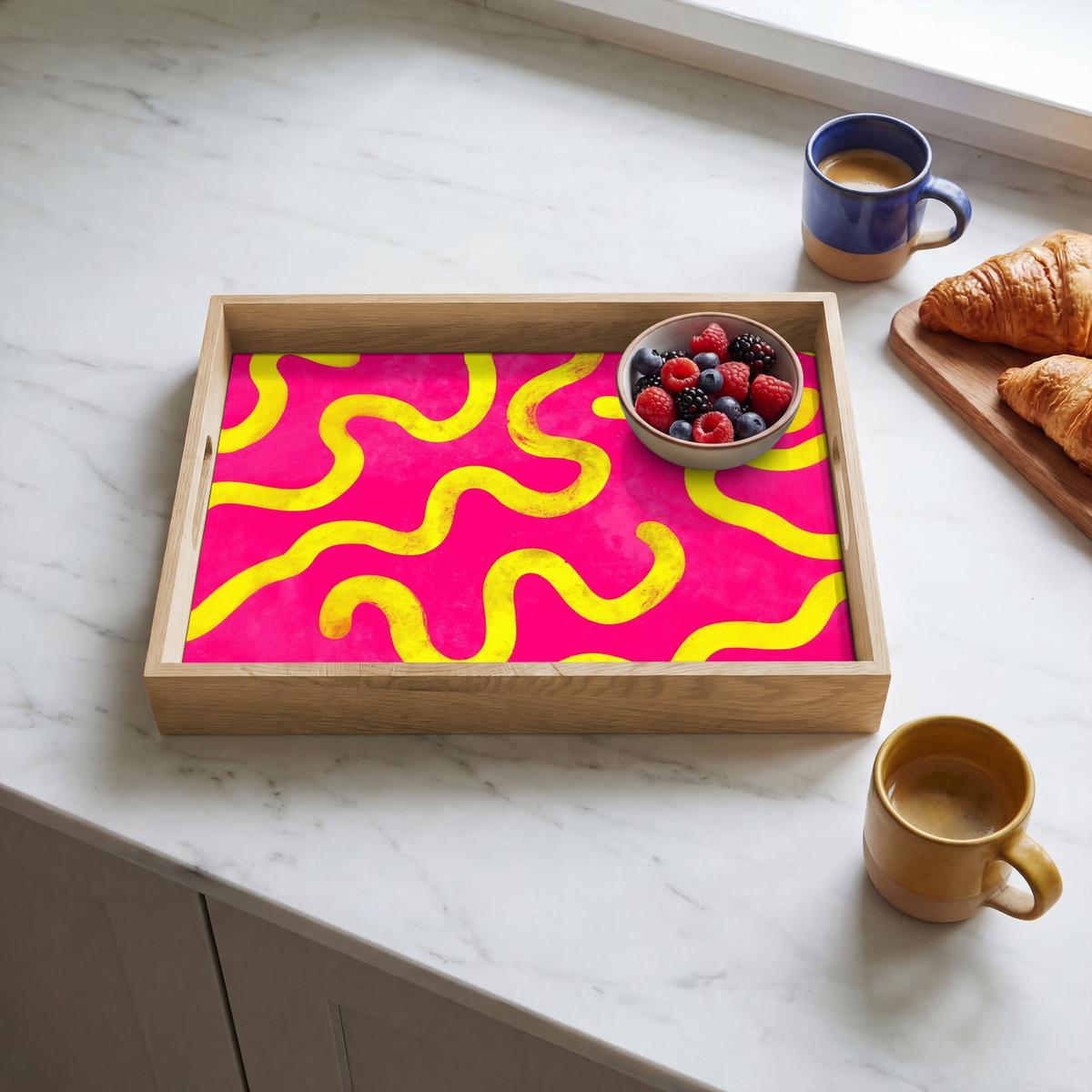 TABLETT Linie - Gelb - Abstrakt 40x30 cm - Pink, Holz (40/5/5cm) - OnlyWow