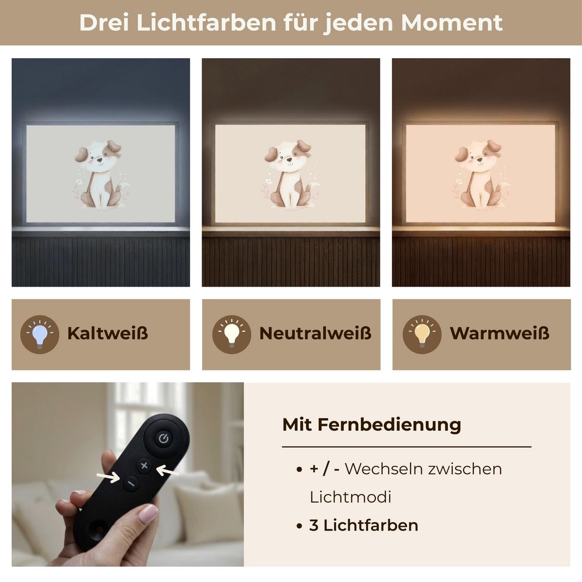 NACHTTISCHLAMPE MIT AKKU Hund - Gefleckt - Braun 60x40 cm - Beige, Holzwerkstoff (8/60/40cm) - OnlyWow