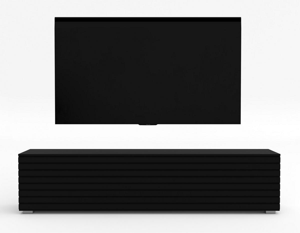 LOWBOARD ZIVOLLI 160 Schwarz, Schwarze Lamellen 160/36,5/40 cm – Hängend und Stehend - Schwarz, Holzwerkstoff/Kunststoff (160/36.5/40cm) - AX Living