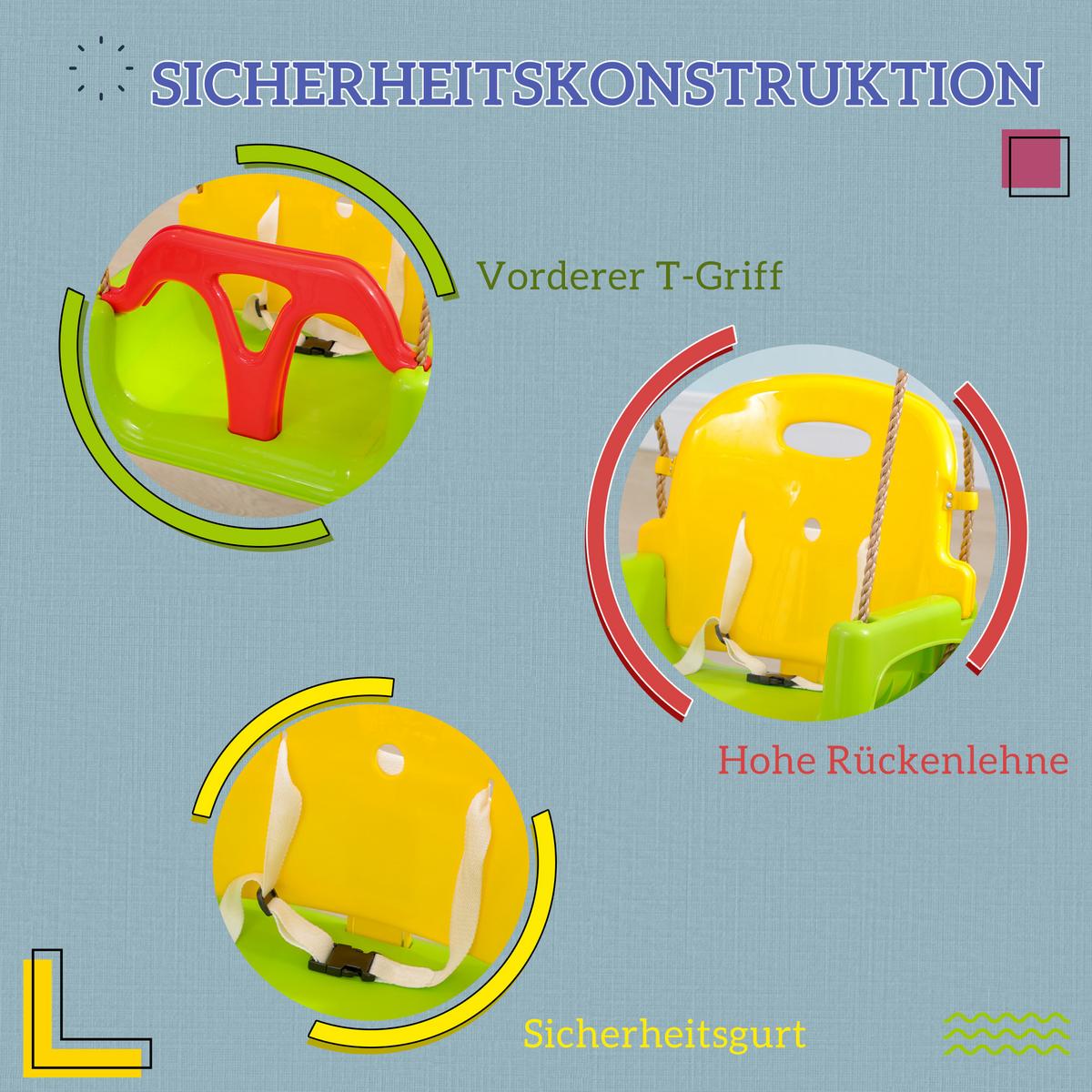 BABYSCHAUKEL mit Anschnallgurt Grün, Rot, Gelb - Grün, Kunststoff (33/42cm) - Outsunny