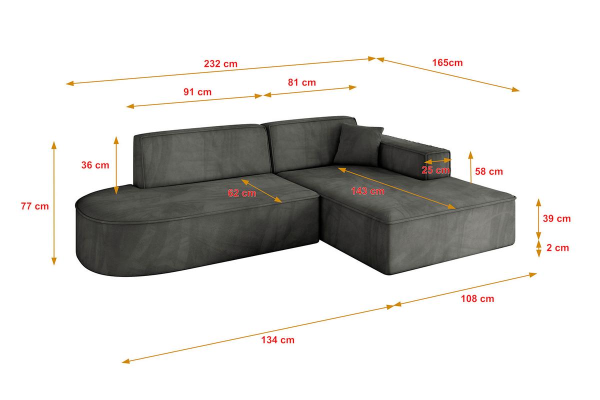 ECKSOFA Ottomane Rechts IREA-L1-v4 - 232x165x77 cm Ecru - Anthrazit, Holzwerkstoff/Textil (232/165cm) - ALTDECOR