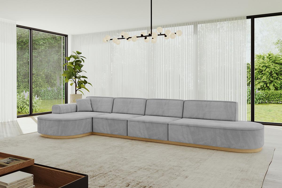 ECKSOFA Ottomane Links MARI-L3-v2 - 413x171x83 cm Grau Velours - Grau, Holzwerkstoff/Textil (413/171cm) - ALTDECOR