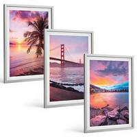 BILDER SET 3er Set - 40x60 cm Silberner Rahmen - Sonnenuntergangsbrücke Landschaft - Silberfarben, Kunststoff (40/60cm) - TULUP