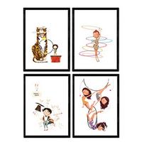 POSTER Set mit 4 Circus Leon Acobata Mago und contortionists A3 Schwarzer Rahmen - Schwarz, Papier (29.7/3cm) - Nacnic