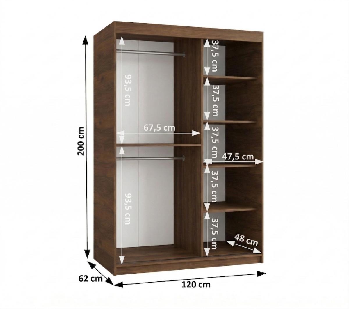 SCHIEBETÜRENSCHRANK mit Spiegel ULTRA 200/120/62 2-türig - Silberfarben/Walnussfarben, Holz (120/200/62cm) - MÖBEL KRYSPOL