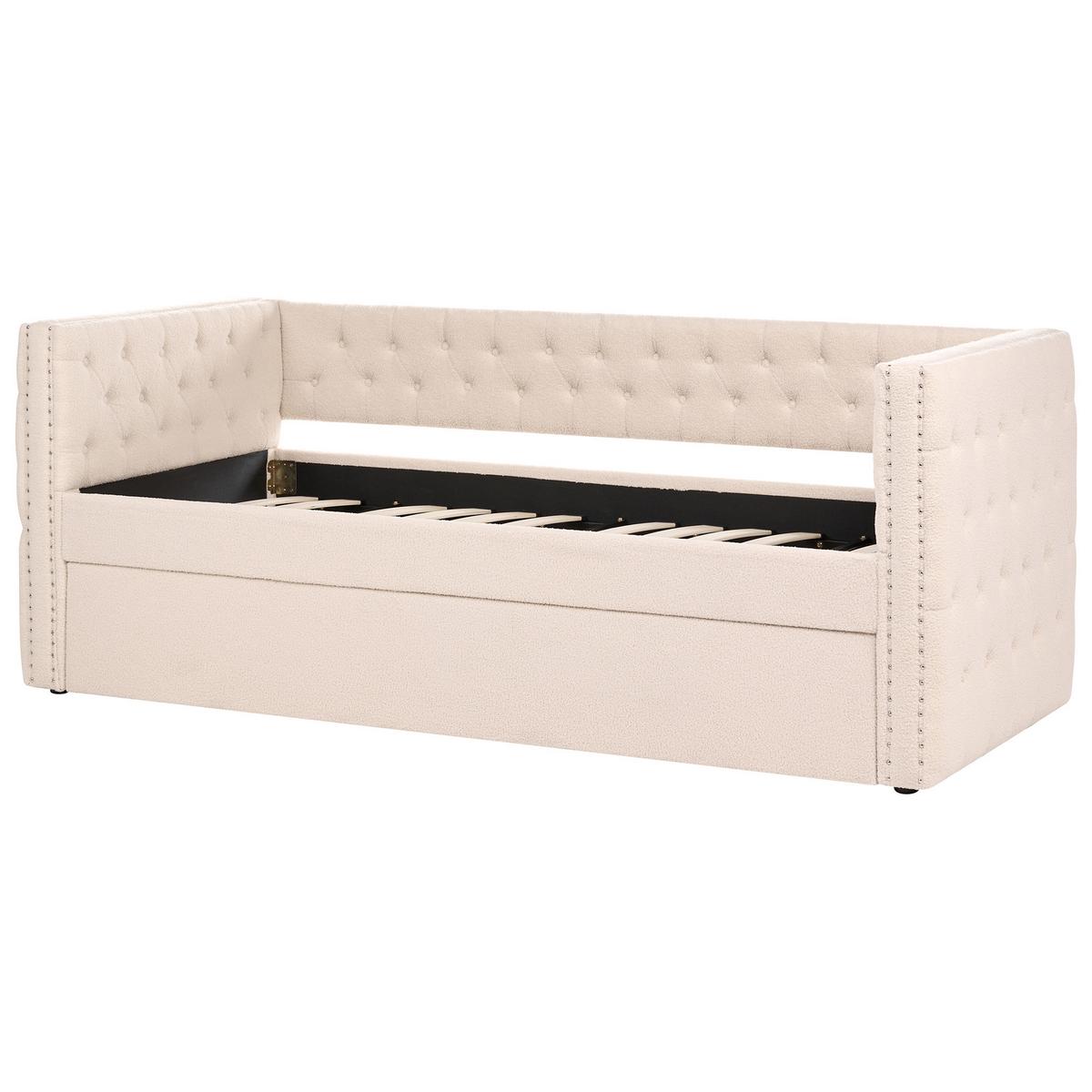 TAGESBETT Beige 90-200 cm Gassin - Beige, Holz/Textil (90/200cm) - Beliani