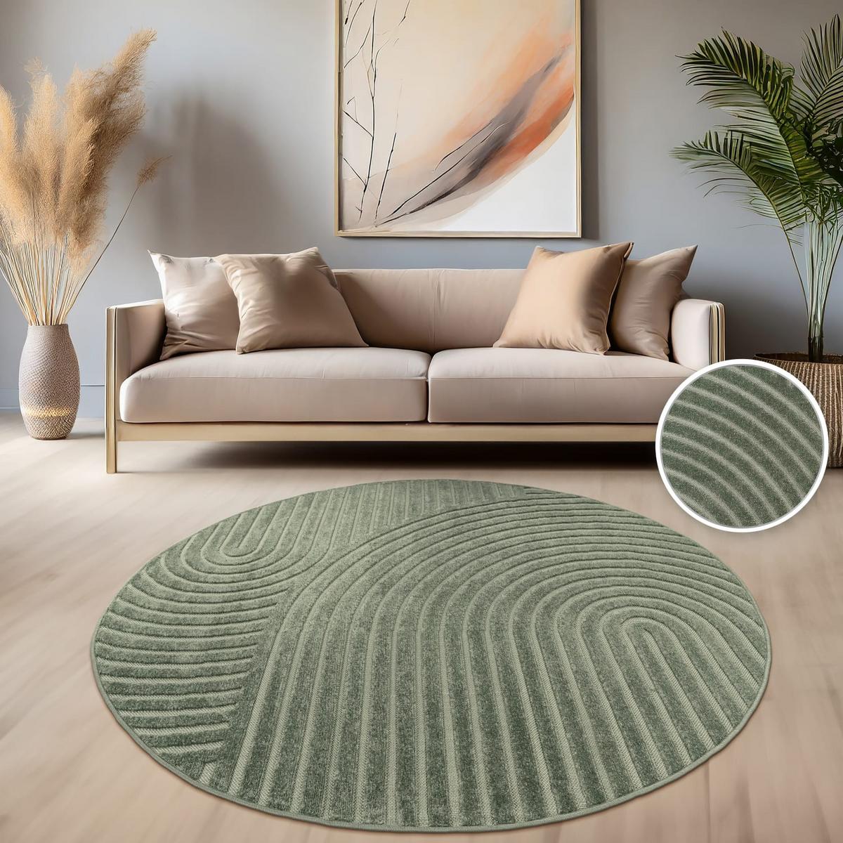 KURZFLORTEPPICH, mit Struktur, aus Polypropylen, Florhöhe 6 mm, Grün, Ø 120 cm - Grün, Textil (120/120cm) - KADIMA DESIGN