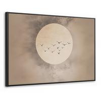 LEINWAND Bilder mit Rahmen - Vogel - Beige - Japanisch - 140x90 - Taupe, Textil (140/90cm) - MuchoWow