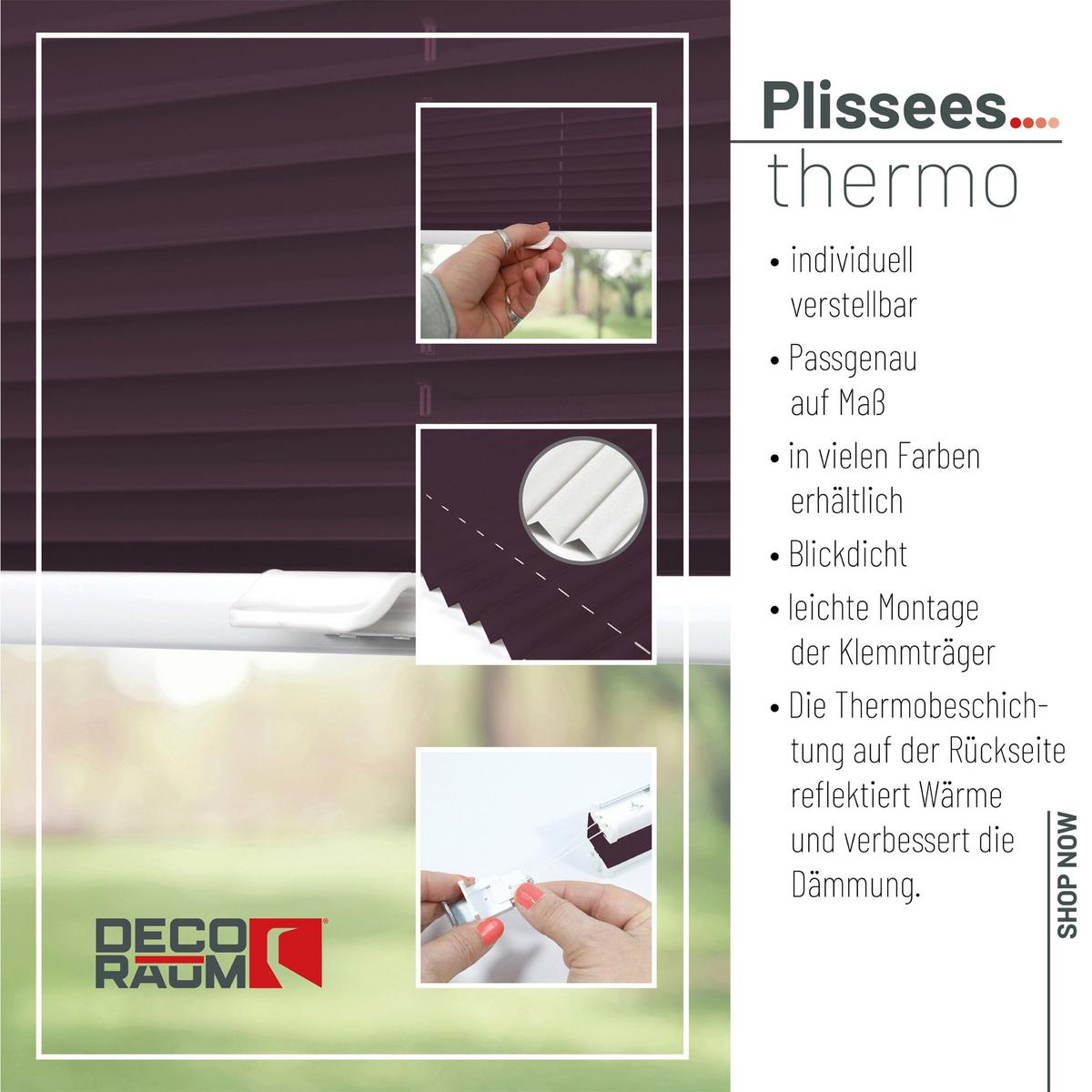 PLISSEE Thermo Basic 75 x 210cm Klemmfix ohne Bohren - Violett, Textil (75/210/210cm) - Deco-Raum