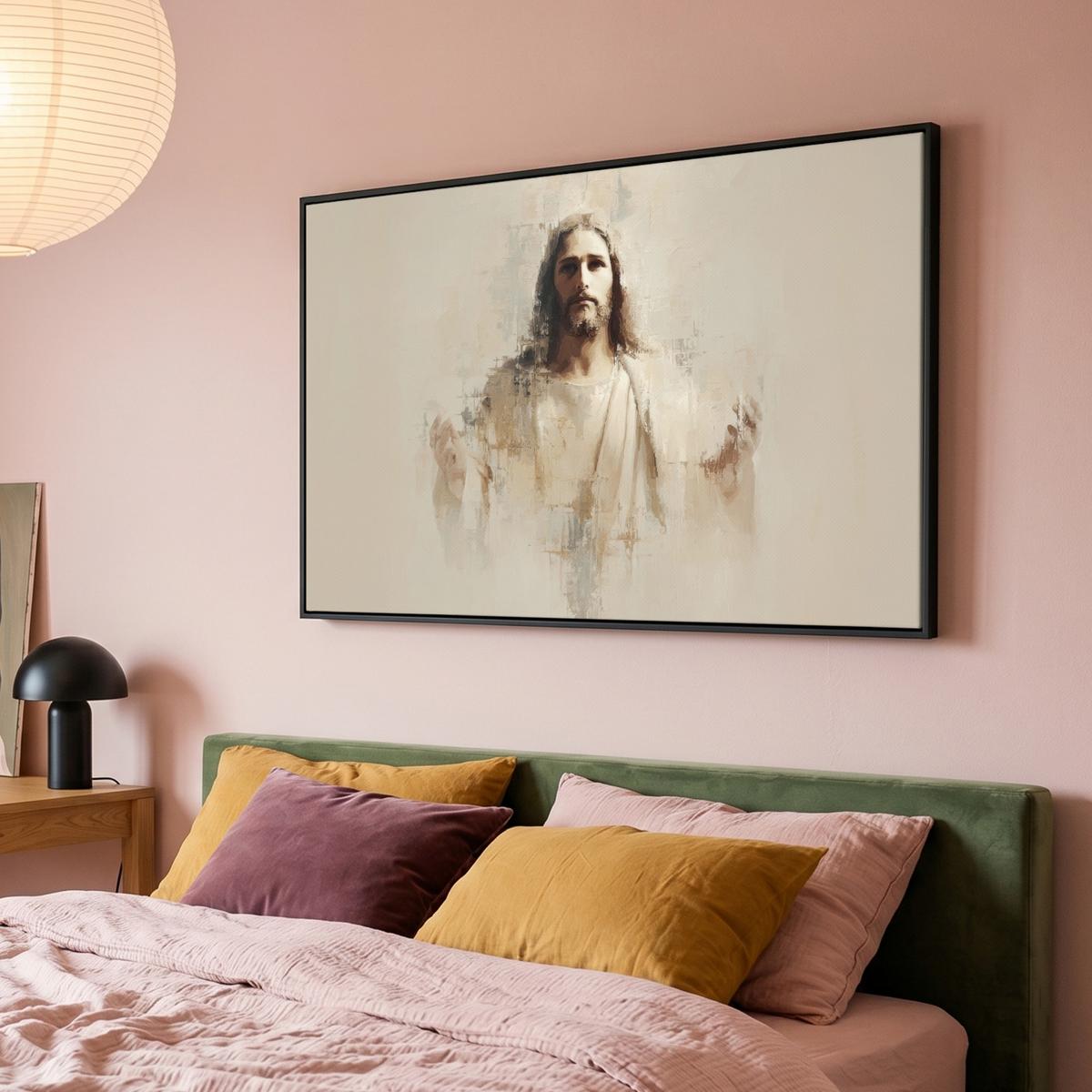 LEINWAND Bilder mit Rahmen - Porträt - Abstrakt - Jesus - Beige - 140x90 - Beige, Textil (140/90cm) - MuchoWow