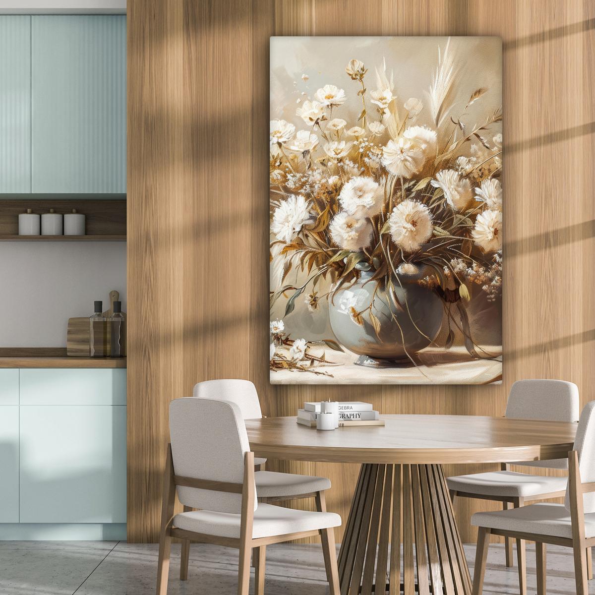 LEINWANDBILD Blumen - Vase - Stilleben - Beige Deko XXL 80x120 cm - Creme, Textil (80/120cm) - MuchoWow