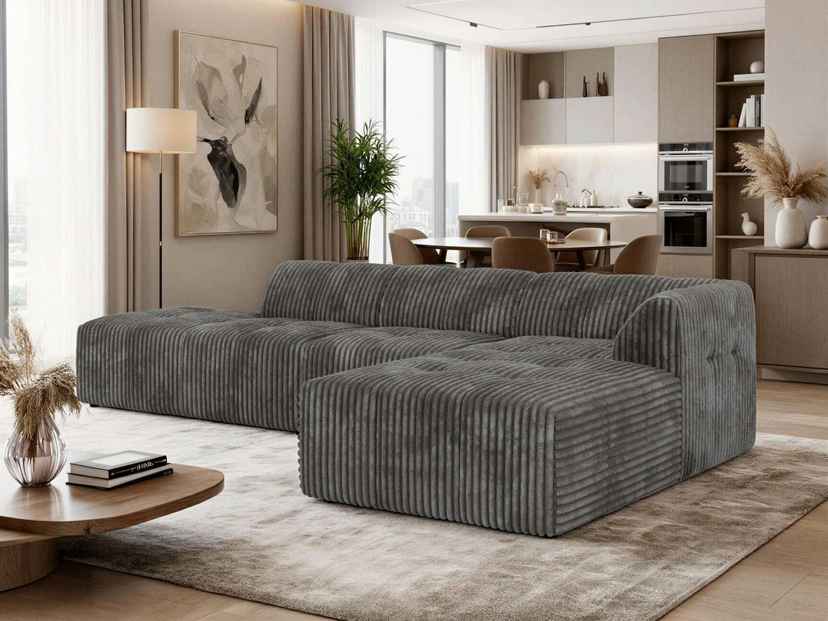 ECKSOFA GRIDA 3M L Grau Cord - Rechts - Schwarz/Grau, Kunststoff/Textil (176/335cm) - MKS