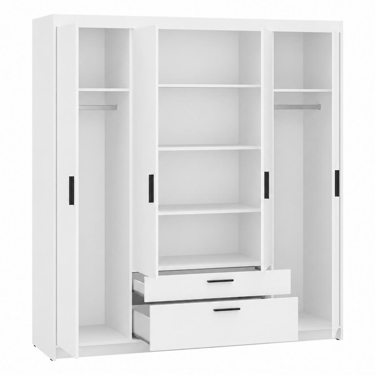 DREHTÜRENSCHRANK Elena mit 4 Türen und 2 Schubladen, ohne Spiegel Weiß - Weiß, Holzwerkstoff (176/190/53cm) - Beautysofa