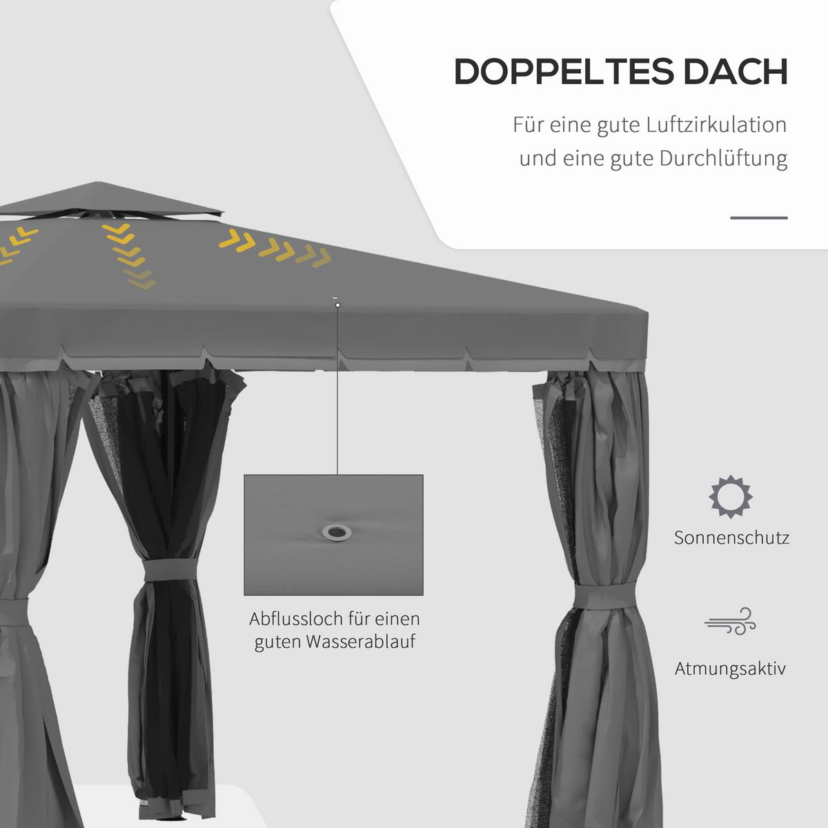 PAVILLON, Dunkelgrau, Aluminium, Metall, Polyester - Dunkelgrau, Metall (2.96/2.65/2.96cm) - Outsunny
