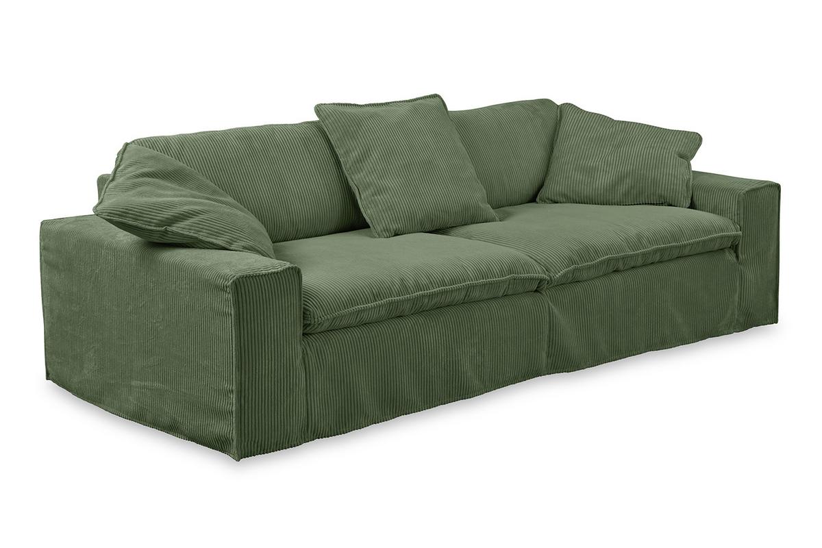 SOFA XL NETTA Grün Cord - Braun/Grün, Birkenholz/Textil (258/90/116cm) - KAWOLA