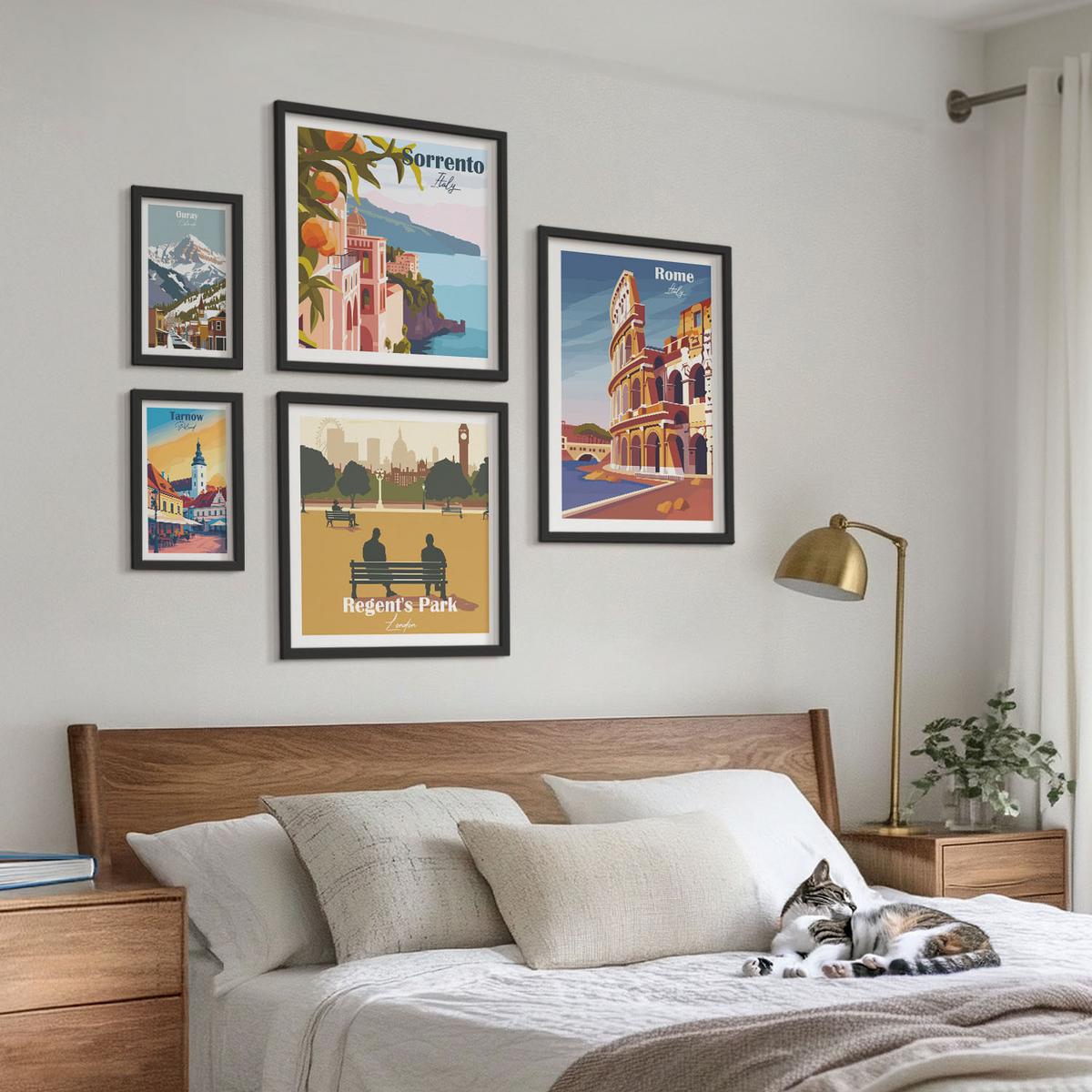 BILDER SET 5er Set - 50x50 cm & 20x30 cm & 40x60 cm Schwarzer Rahmen - Boho-Papaya-Fruchtmuster - Schwarz, Kunststoff (40/60cm) - TULUP