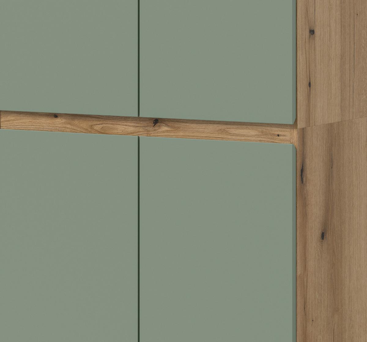 MEHRZWECKSCHRANK grün, Evoke Eiche 70 x 175 cm, Stauraumschrank 4-türig mit 9 Fächern - Eichefarben/Schwarz, Holzwerkstoff/Kunststoff (70/175/37cm) - Inn.Furn