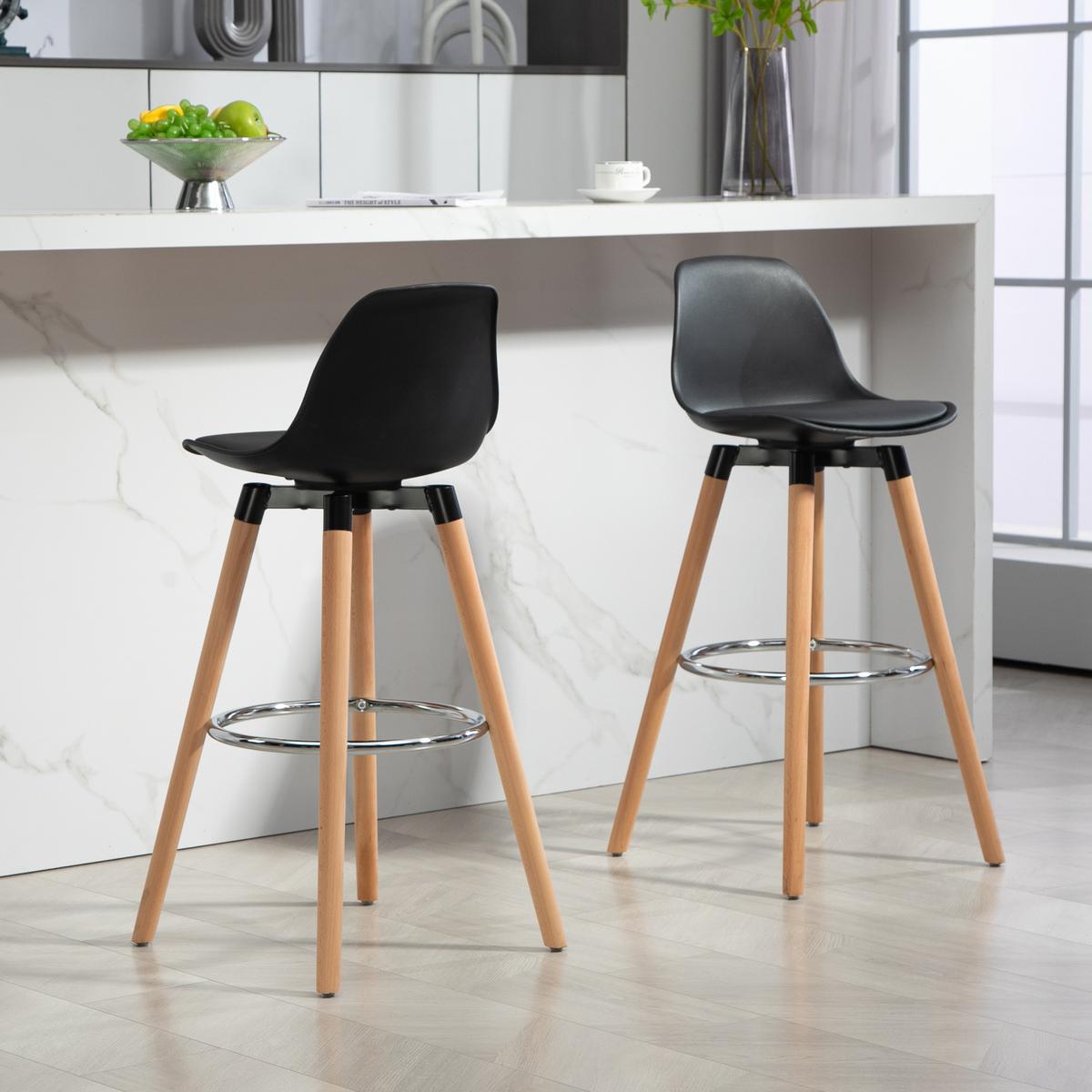 BARHOCKER-SET 2 TLG. Natur, Schwarz 43/43/91 cm - Buchefarben/Schwarz, Kunststoff/Buchenholz (43/91/43cm) - HOMCOM