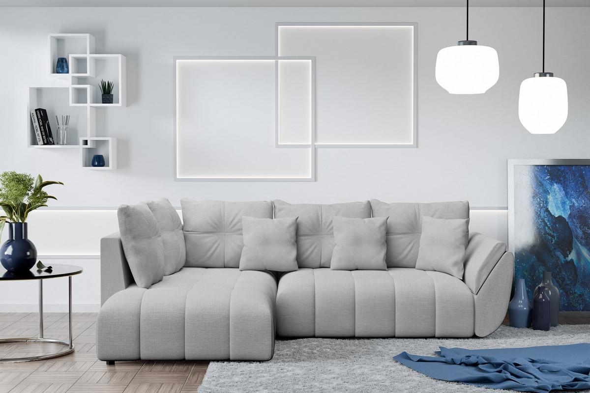 ECKSOFA L Form Corleone Hellgrau 268/192/96 cm mit Schlaffunktion - Hellgrau/Schwarz, Kunststoff/Textil (268/192cm) - AX Living