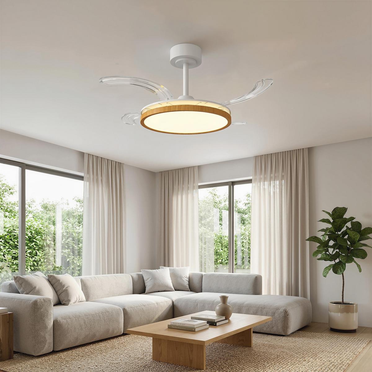 DECKENVENTILATOR-MIT-LICHT Stahl Naturholz - Naturfarben, Metall (95/95/36cm) - HOMCOM