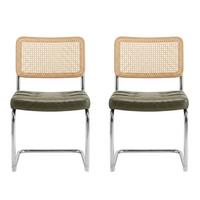 ESSZIMMERSTÜHLE 2er Set Freischwinger Rattan & Kunstleder - Grün, Leder (53/84.6/46.4cm) - Urban Meuble