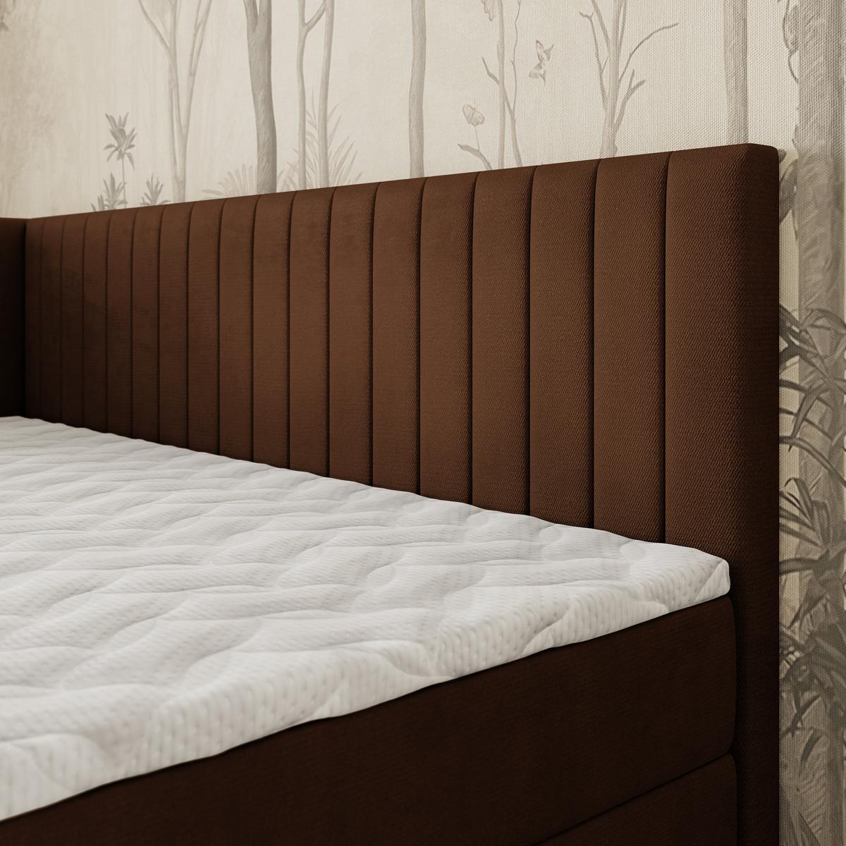 BOXBETT ARIS 80x200 cm mit Matratze und Topper, H2+H3 - Braun - Braun, Holz (80/200cm) - MASSENO