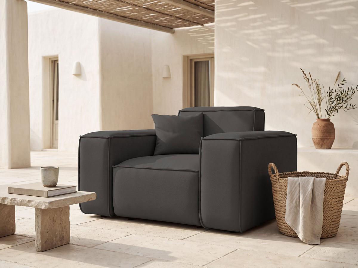 GARTENSESSEL Lorento Outdoor Polster-Loungesessel, Dunkelgrau Kunstleder 121/73/92 cm - Dunkelgrau, Textil (121/73/92cm) - WFL GROUP