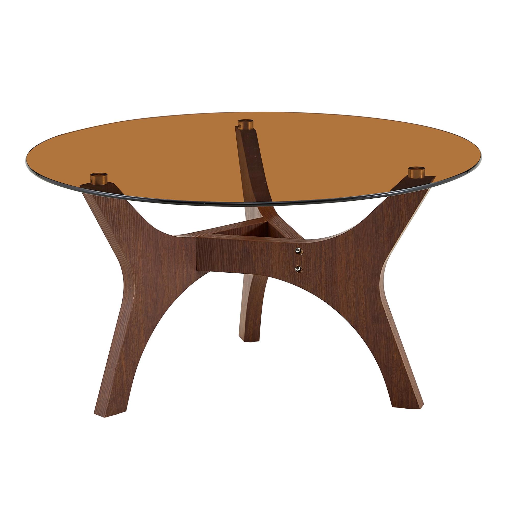 COUCHTISCH rund (Ø 80cm) aus Walnuss-Holz und bernsteinfarbenem Glas - Walnussfarben, Glas (80/80/42.2cm) - Urban Meuble