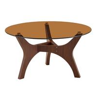COUCHTISCH rund (Ø 80cm) aus Walnuss-Holz und bernsteinfarbenem Glas - Walnussfarben, Glas (80/80/42.2cm) - Urban Meuble