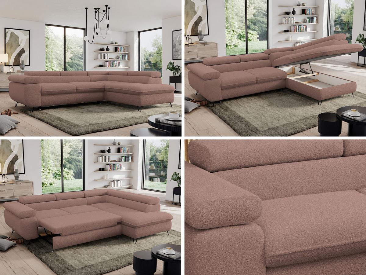 ECKSOFA PEDRO L Rosa Boucle - Rechts Seite - Schwarz/Rosa, Textil/Metall (273/208cm) - MKS