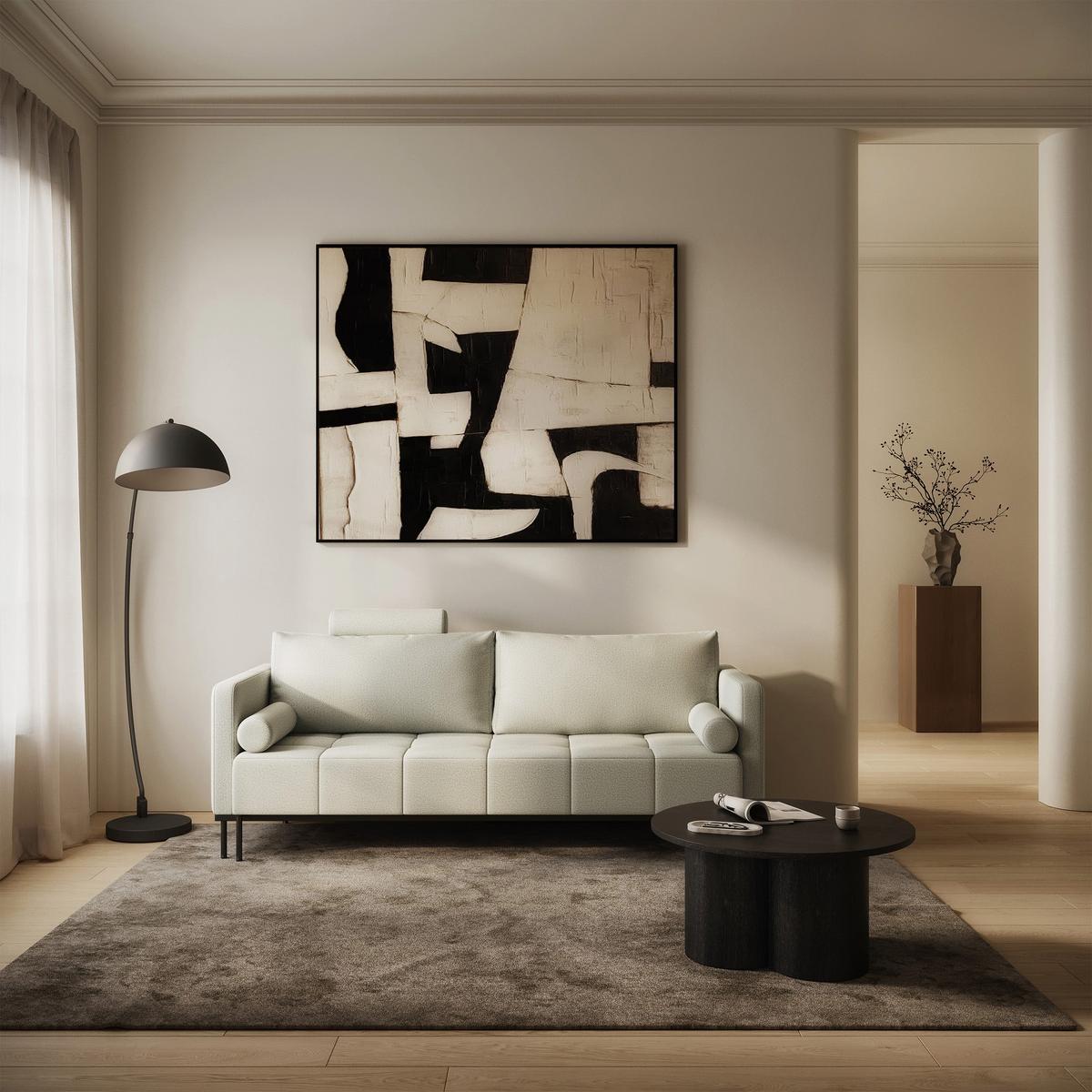 SCHLAFSOFA Skilia mit Schlaffunktion, 3-Sitzer 224 cm - Ecru/Schwarz, Textil/Metall (224/85/102cm) - Selsey