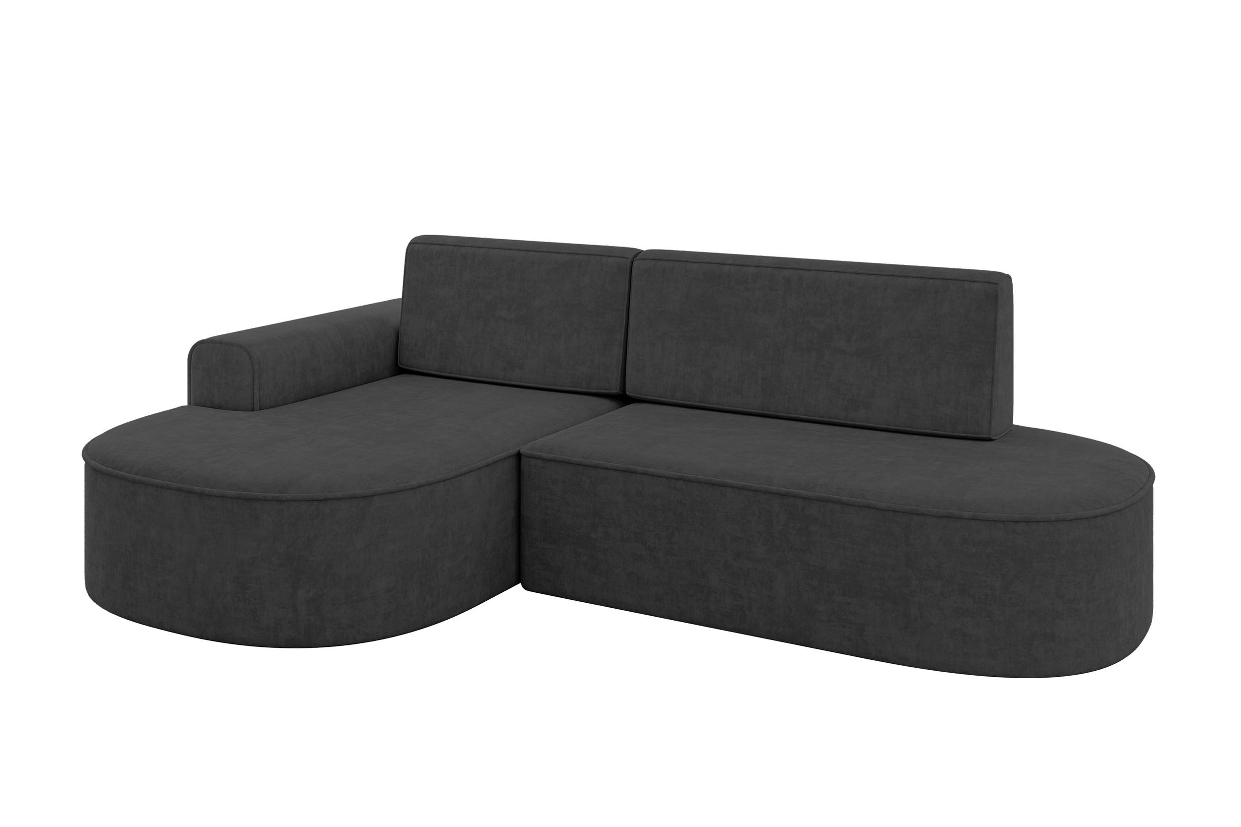 ECKSOFA mit Schlaffunktion und Bettkasten Ottomane Links MARI-L1-S - 283x167x73 cm Dunkelgrau Velours - Dunkelgrau/Schwarz, Holzwerkstoff/Kunststoff (283/167cm) - ALTDECOR