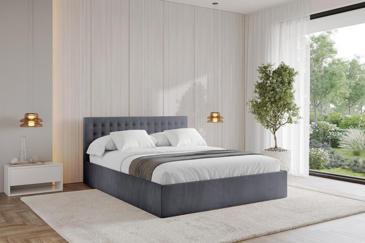 POLSTERBETT mit Bettkasten und Lattenrost, Bett mit Matratze H3/H4 - PARI 160x200 Dunkelgrau - Dunkelgrau, Holzwerkstoff/Textil (160/200cm) - ALTDECOR