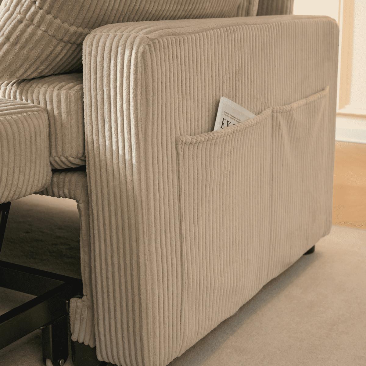 3-SITZER-SCHLAFSOFA in corduroy mit Chaiselongue 219/147/84 cm - Beige, Holz (147/84/66cm) - Calicosy