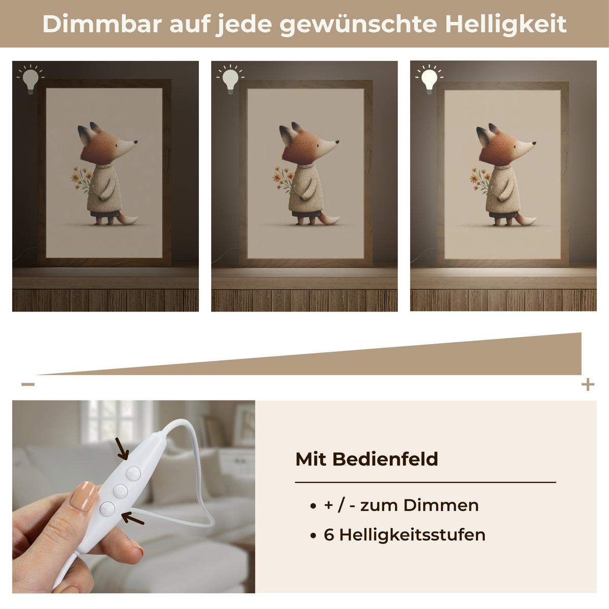 WANDLEUCHTE Fuchs - Gelbe Blumen - Minimalistisch 20x30 cm - Taupe, Holzwerkstoff (20/30/8cm) - OnlyWow