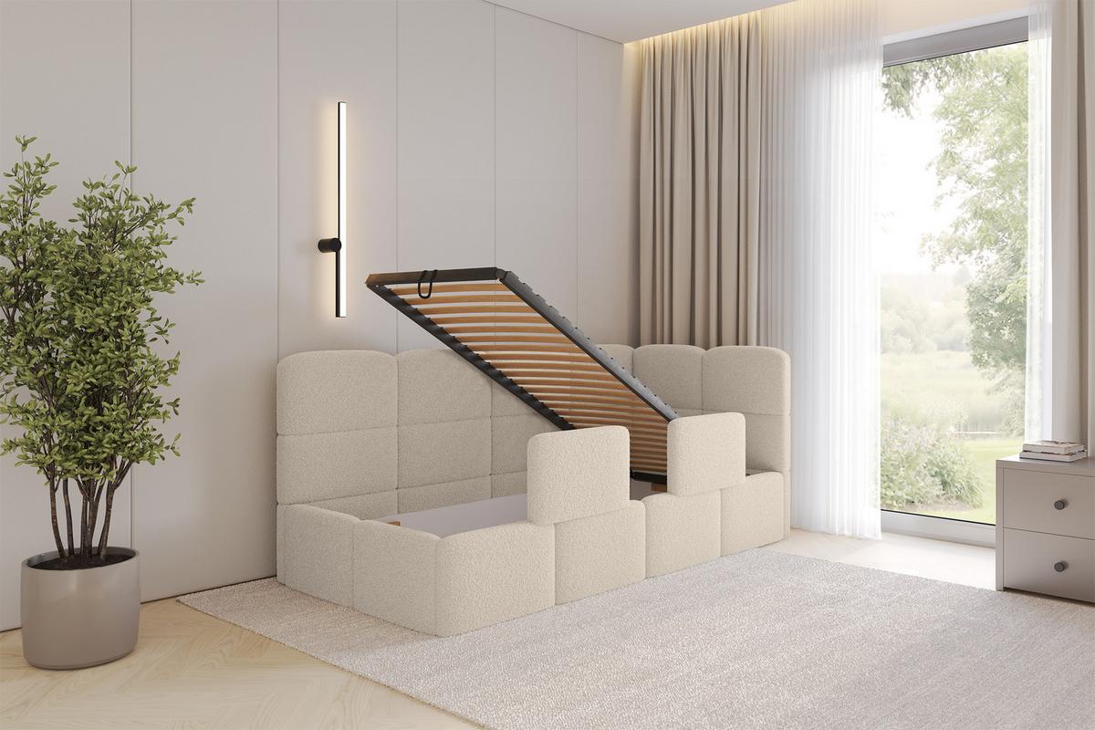 EINZELLBETT Jugendbett mit Bettkasten, Links - KIVY 90x200 Dunkelbeige - Cappuccino, Holzwerkstoff/Textil (90/200cm) - ALTDECOR