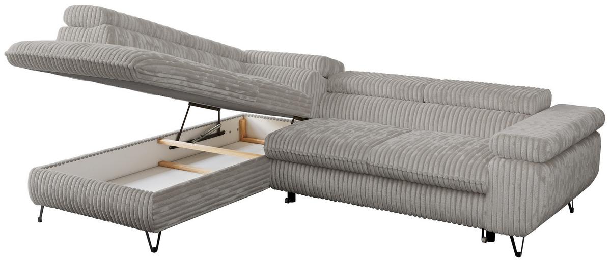 ECKSOFA PEDRO L Hellgrau Cord - Links Seite - Hellgrau/Schwarz, Textil/Metall (208/273cm) - MKS