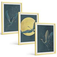 BILDER SET 3er Set - 40x60 cm Goldrahmen - Kraniche im Flug bei Nacht - Goldfarben, Kunststoff (40/60cm) - TULUP