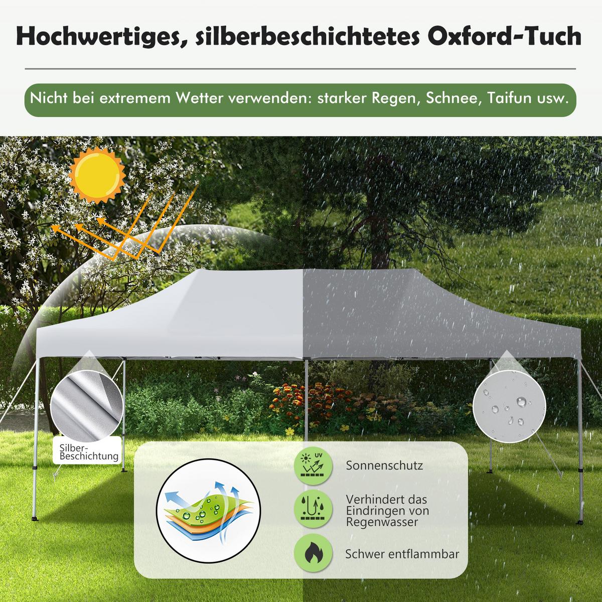 FALTPAVILLON 3x6m Weiß - Weiß, Kunststoff (600/330/300cm) - COSTWAY