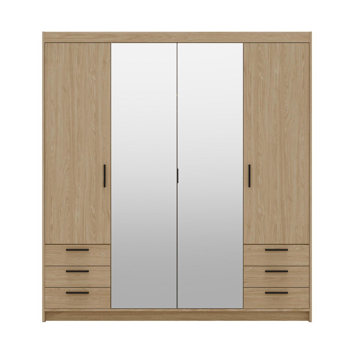 KLEIDERSCHRANK Storicos Geölte Eiche 176,3/190,5/53 cm - 4T6S Modern mit Schubladen und Spiegel - Eichefarben, Holzwerkstoff/Kunststoff (176.3/190.6/53cm) - AX Living