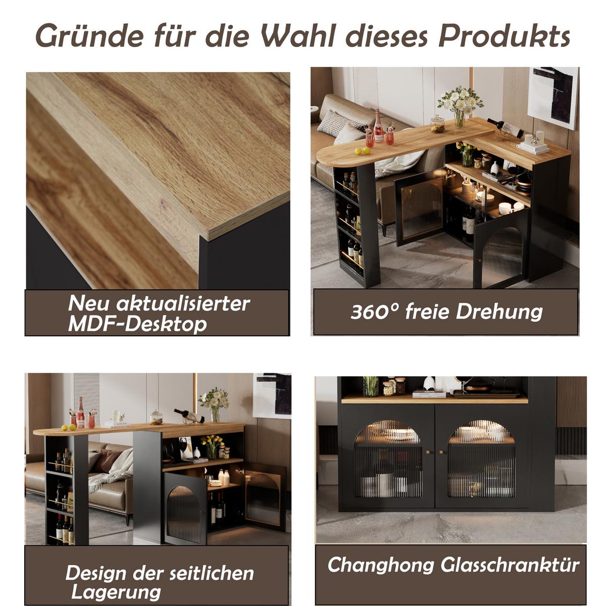 BARSCHRANK Schwarz 138/39/105cm - Braun, Holzwerkstoff/Metall (138/39/105cm) - Urban Meuble