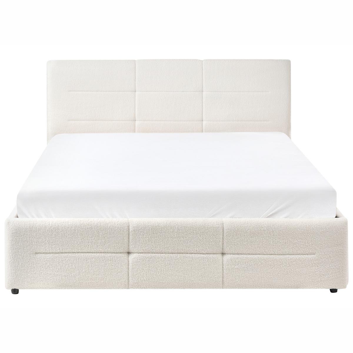 BETT mit Stauraum 140/200 Bouclé Cremeweiß Massognes - Creme, Textil (140/200cm) - Beliani