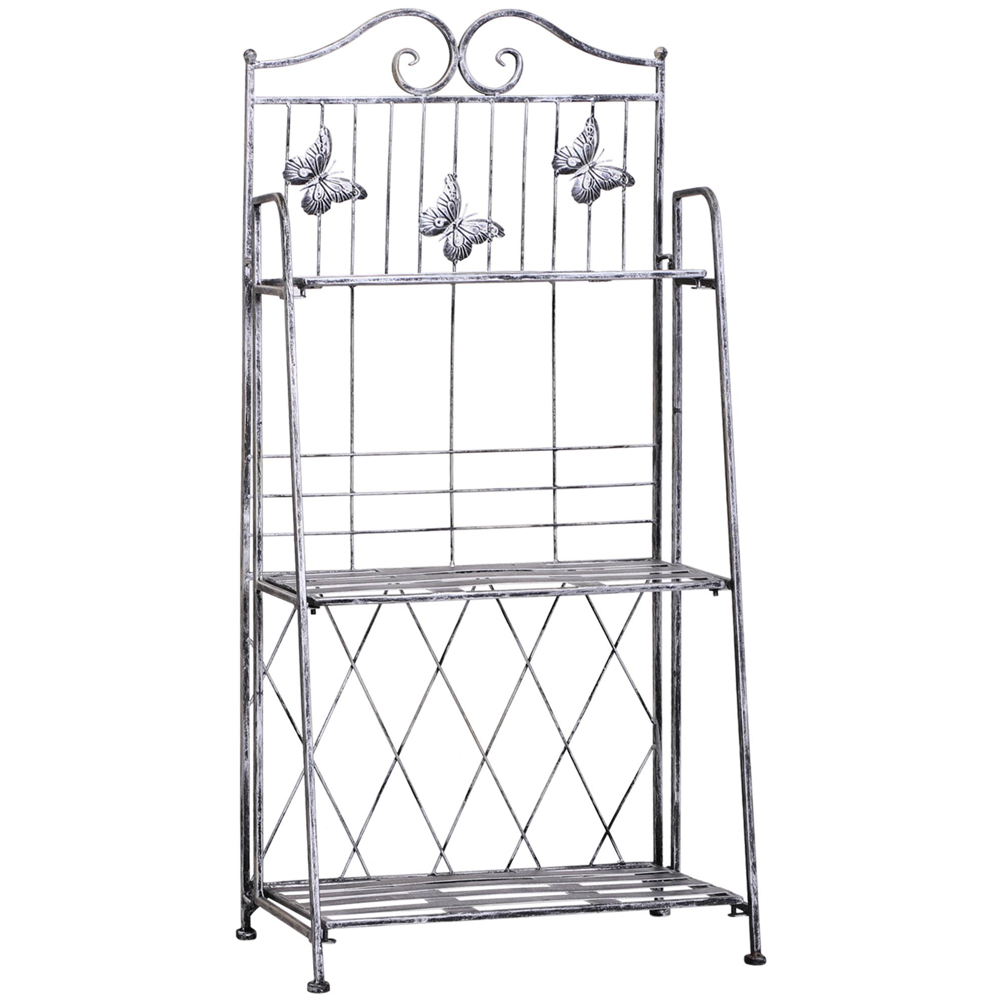 PFLANZREGAL, Metall, Grau - Grau, Metall (25/96/44cm) - Outsunny