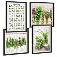 BILDER SET 4er Set - 50x50 cm & 40x60 cm Schwarzer Rahmen - Getrocknete Kräuter für die Küche - Schwarz, Kunststoff (50/50cm) - TULUP