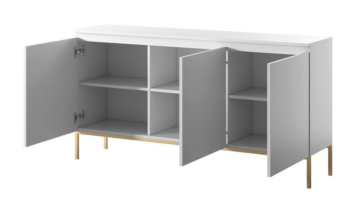 SIDEBOARD Bemmi Weiß mit goldenen Metallbeinen 150 cm - Goldfarben/Weiß, Holzwerkstoff/Metall (150/77/35cm) - Selsey