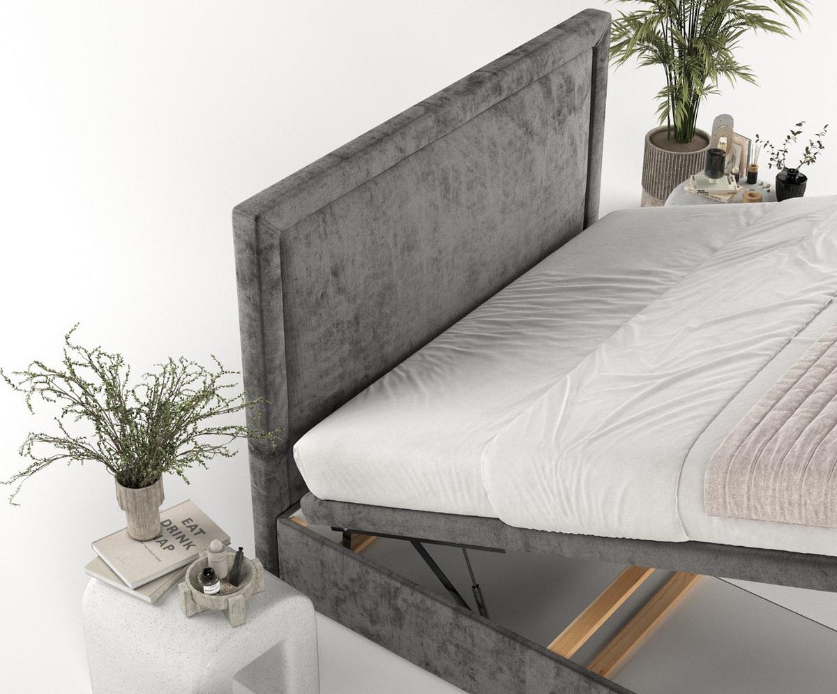 POLSTERBETT Salma mit Stauraum 200/200 cm Stahl im Lotta Stoff - Graphitfarben/Schwarz, Holz/Holzwerkstoff (200/200cm) - AltaBeds