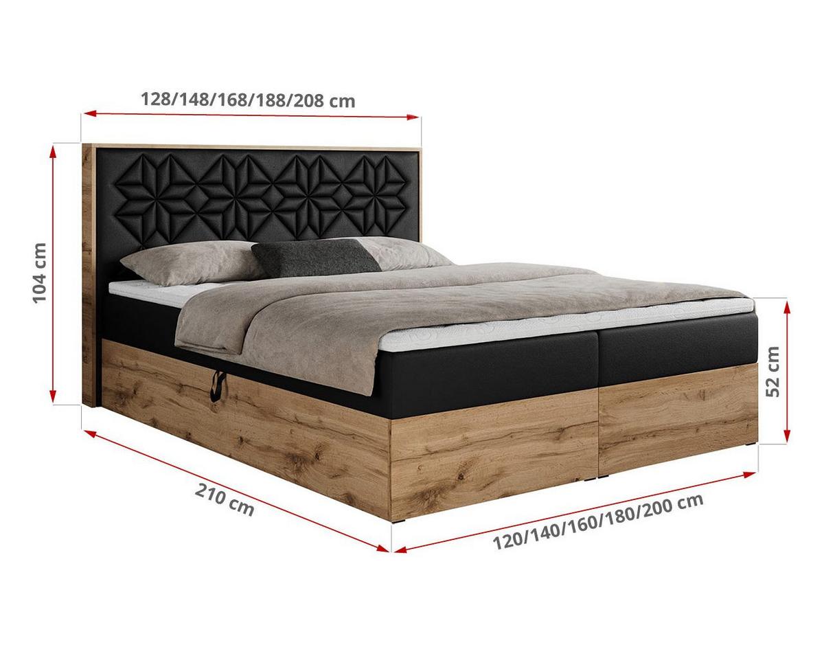 BOXBETT NESSI - 120/200 Schwarz Kunstleder - H4 - Schwarz, Holz/Textil (120/200cm) - MKS