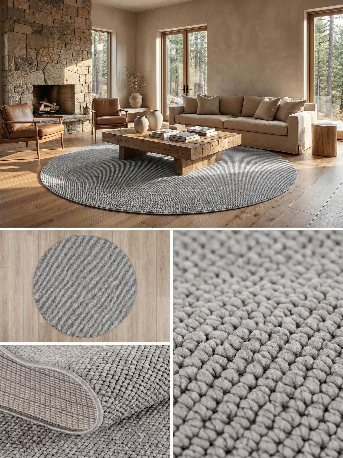 TEPPICH Flachgewebe LANGAU in Silber, meliert, Ø 120 cm - Silberfarben, Textil (120/120cm) - KADIMA DESIGN