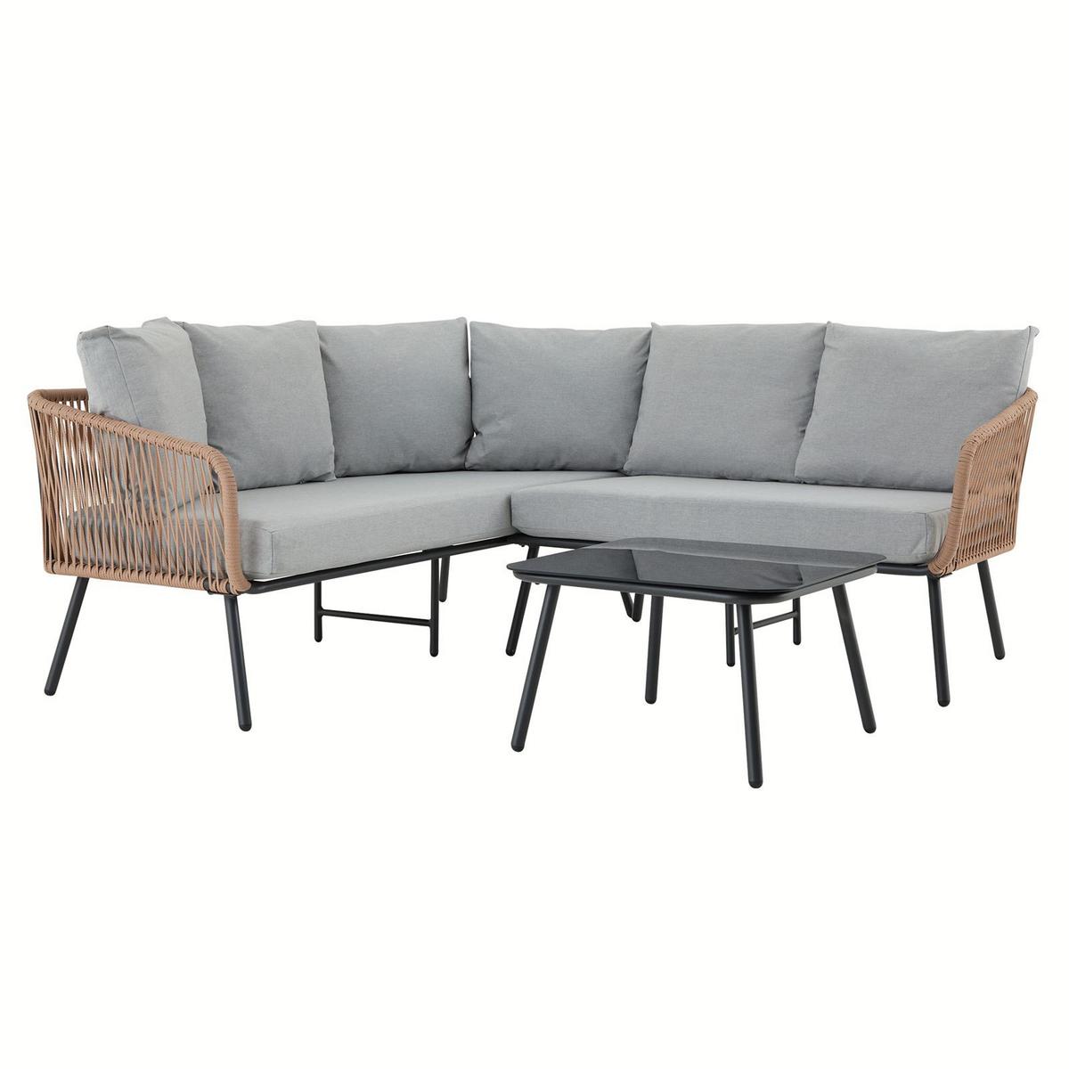 GARTENLOUNGE JAKARTA 3er Set braun, schwarz, hellgrau - Braun/Grau, Metall - IDIMEX
