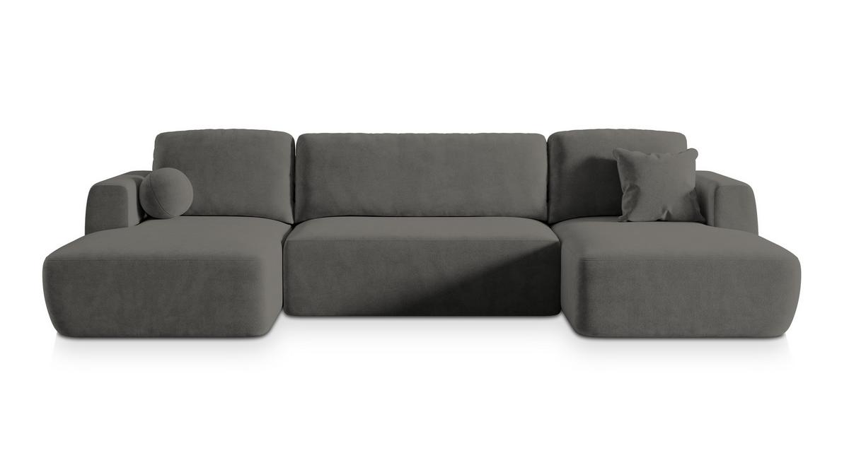 WOHNLANDSCHAFT SENTUM K Grau Plüsch-Stoff mit Schlaffunktion - Schwarz/Grau, Holz/Kunststoff (330/90/148cm) - MASSENO